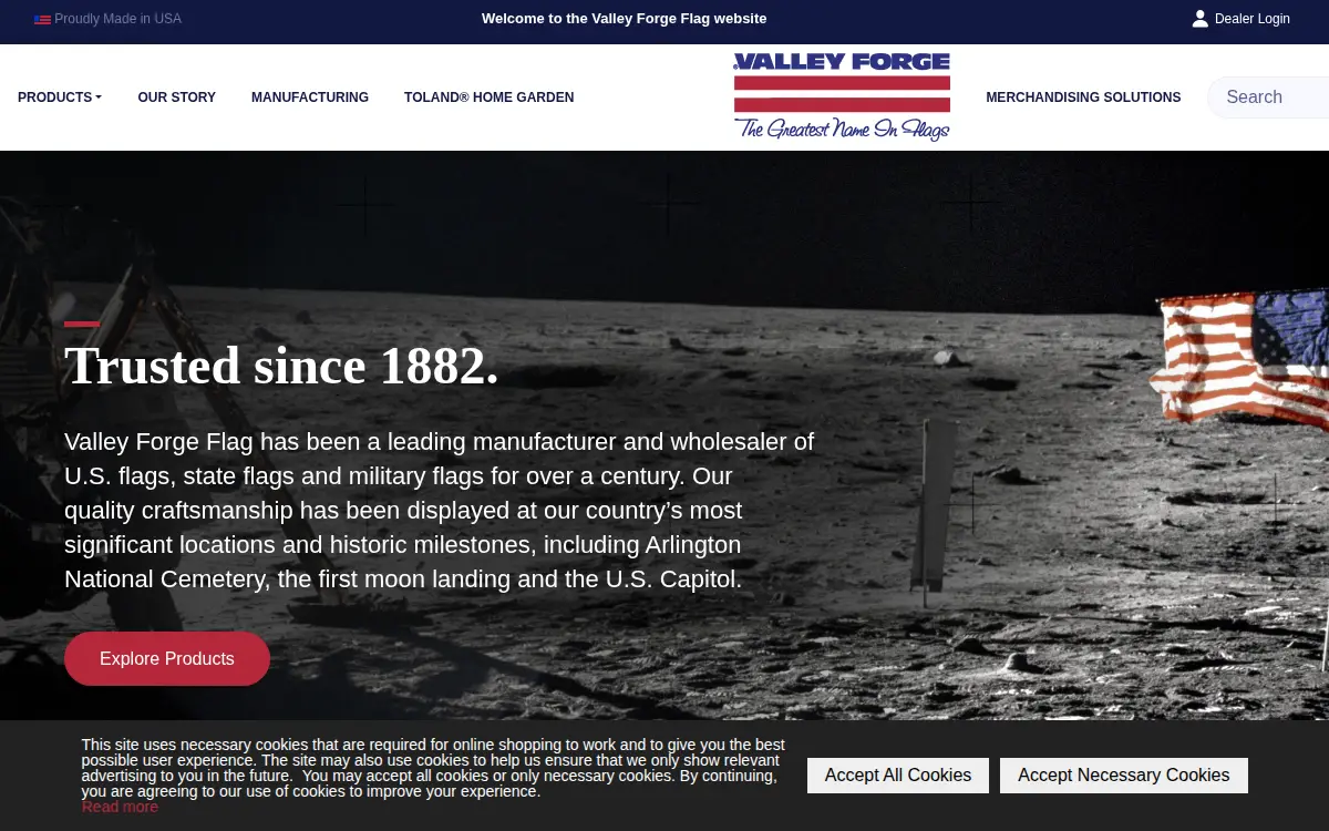 Homepage of Valley Forge Flag Company, LLC