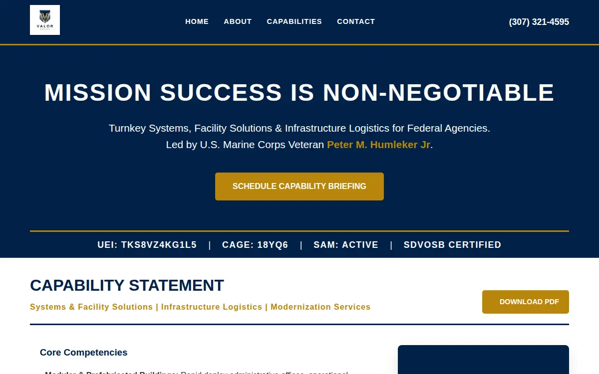 Homepage of Valor Govcon LLC