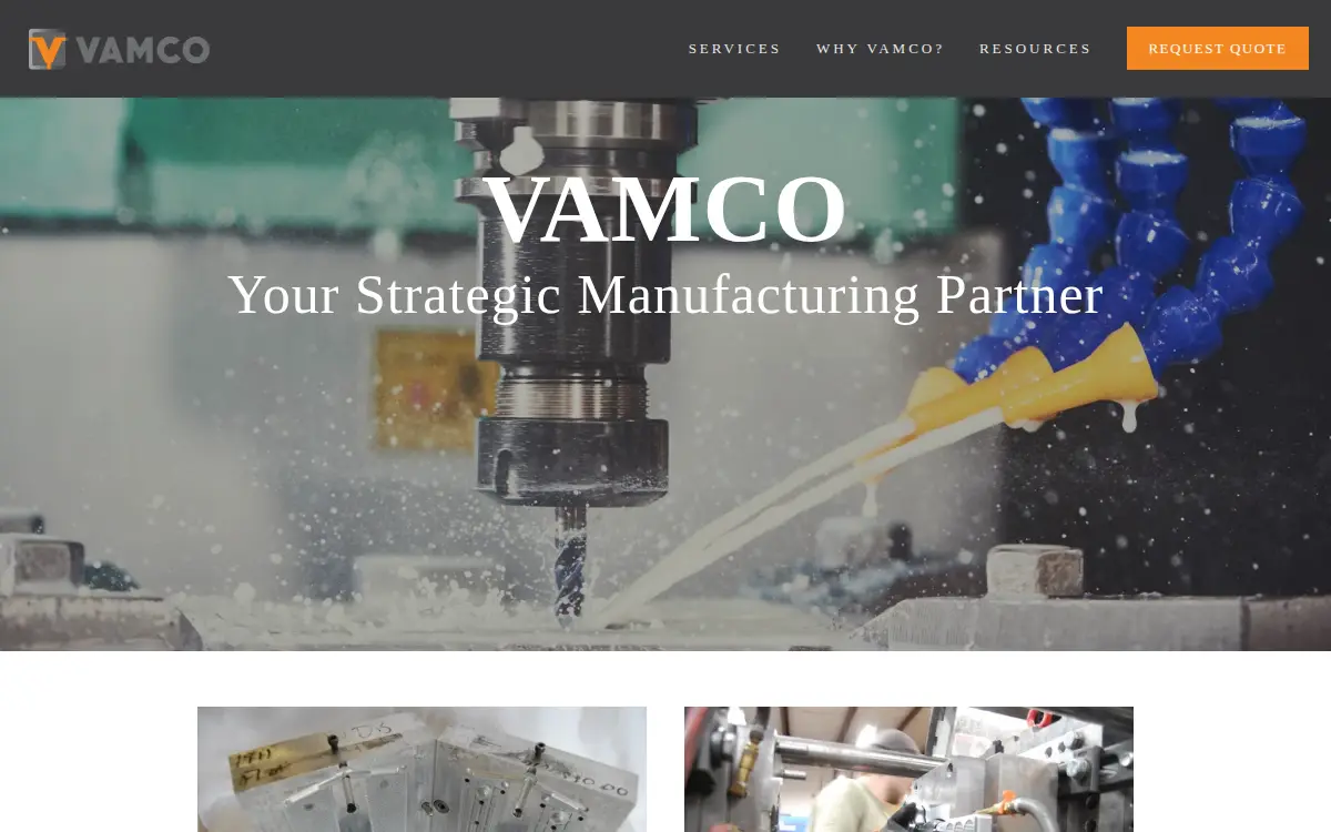 Homepage of Vamco, LLC