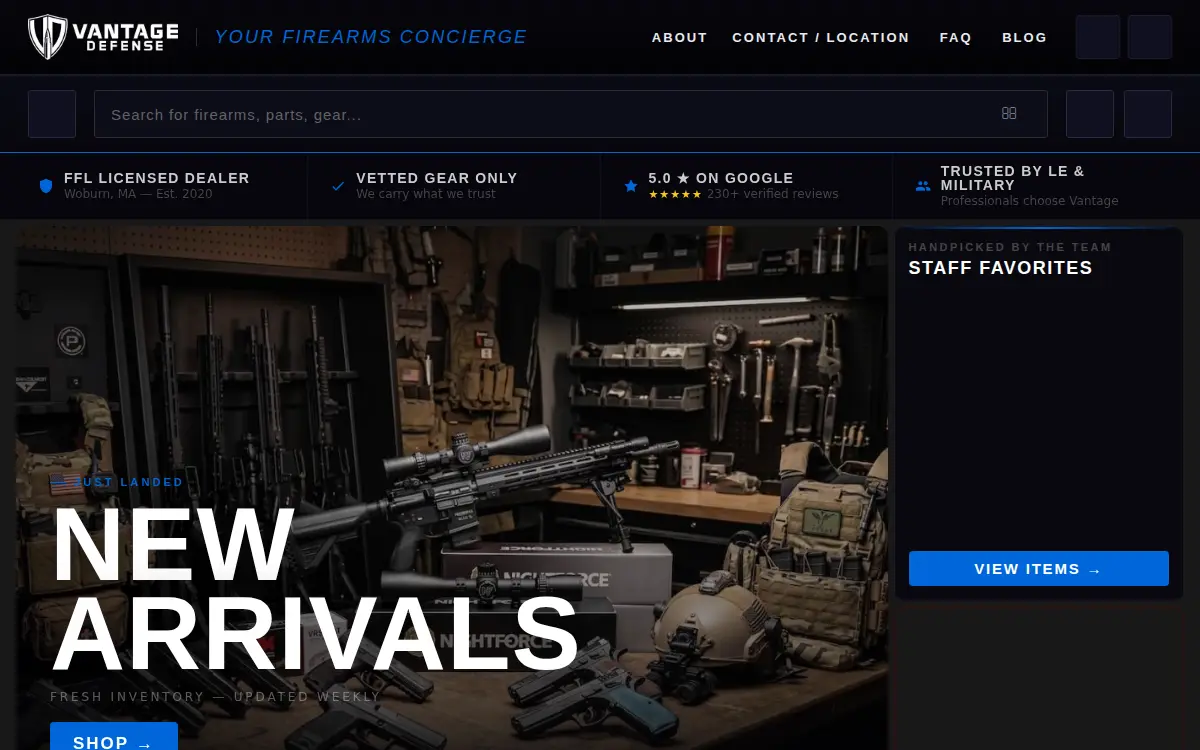 Homepage of Vantage Defense LLC