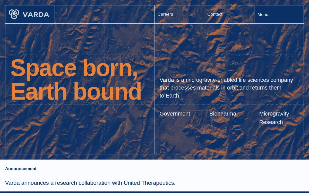 Homepage of Varda Space Industries, INC.