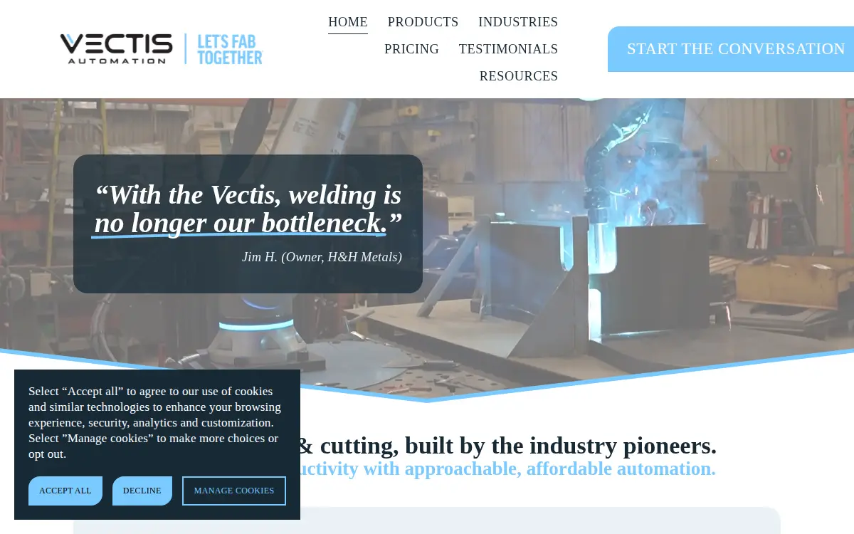Homepage of Vectis Automation LLC