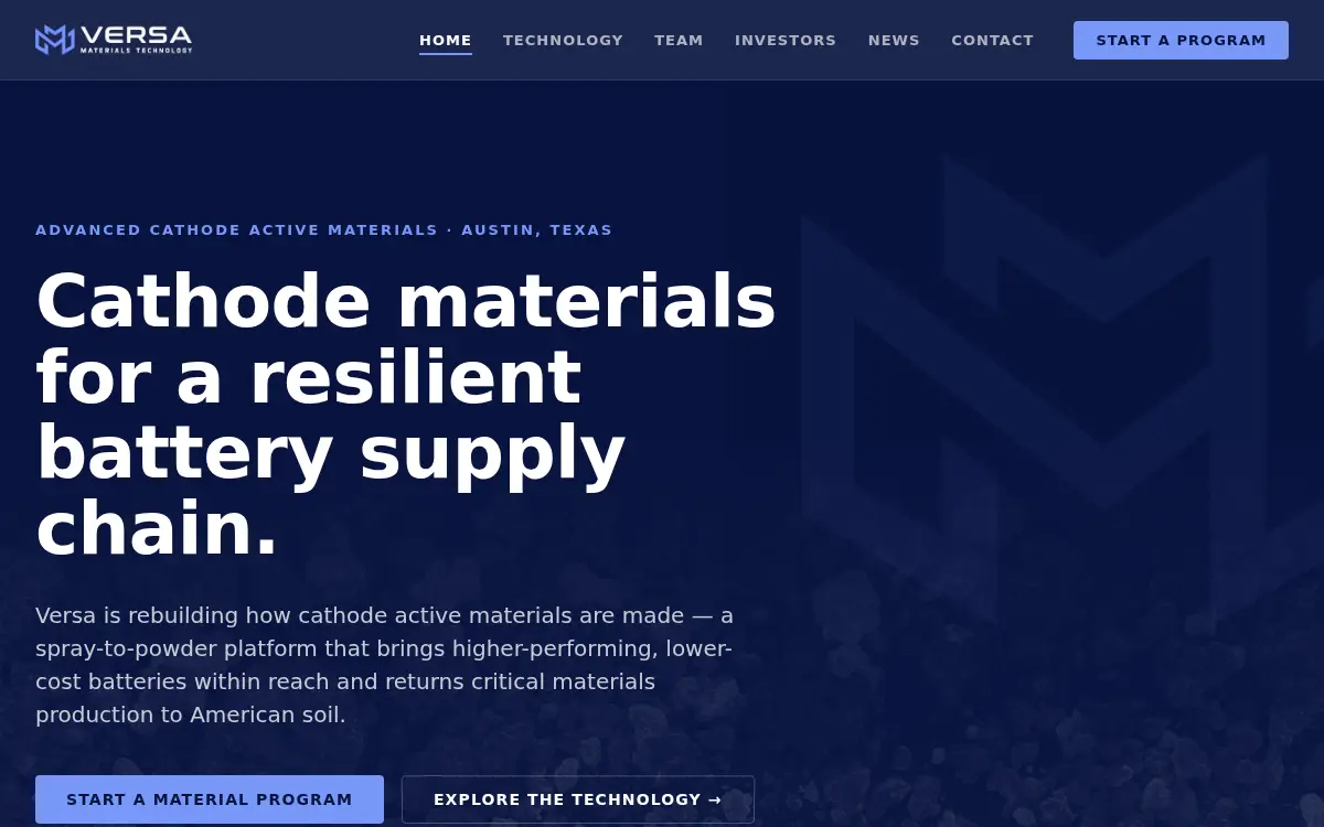Homepage of Versa Materials Technology, INC