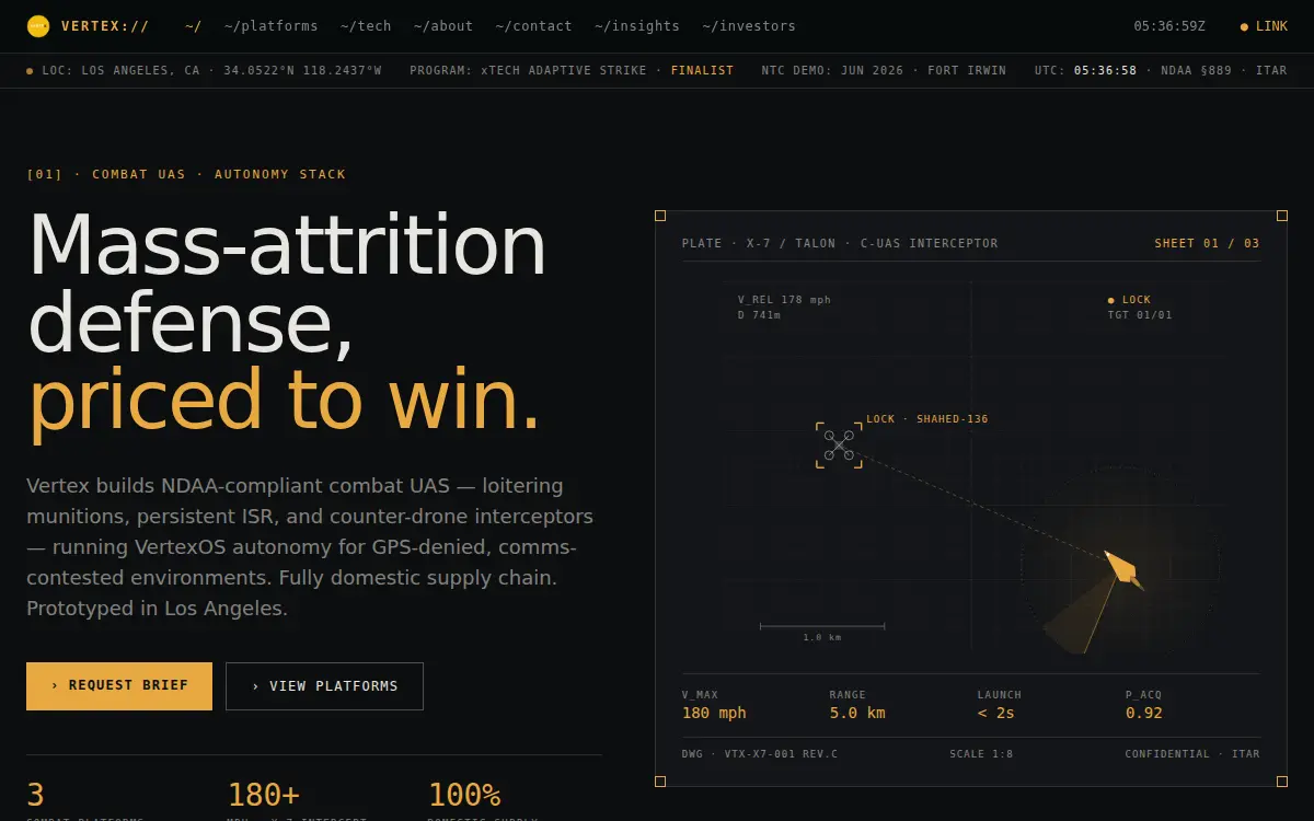 Homepage of Vertex Autonomy Corporation