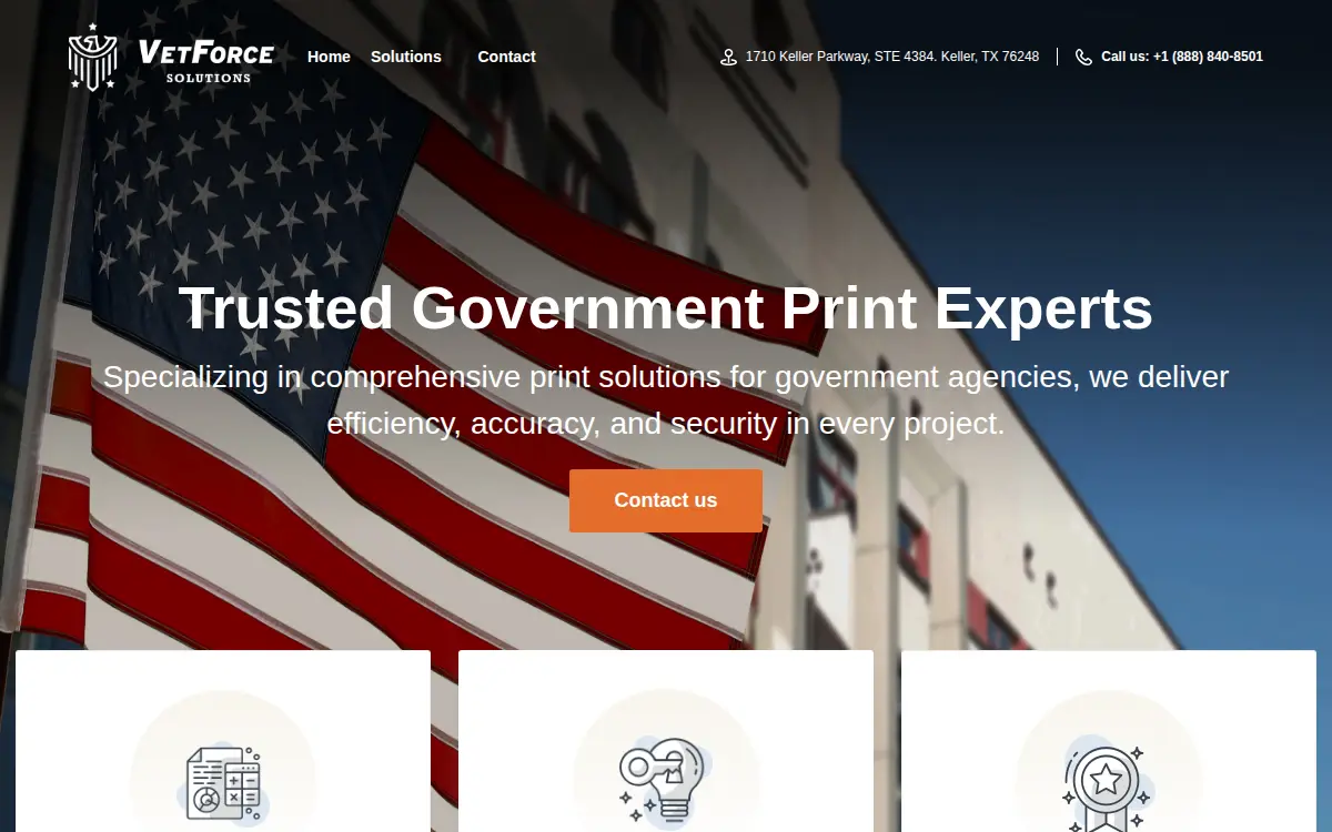 Homepage of Vetforce Solutions LLC