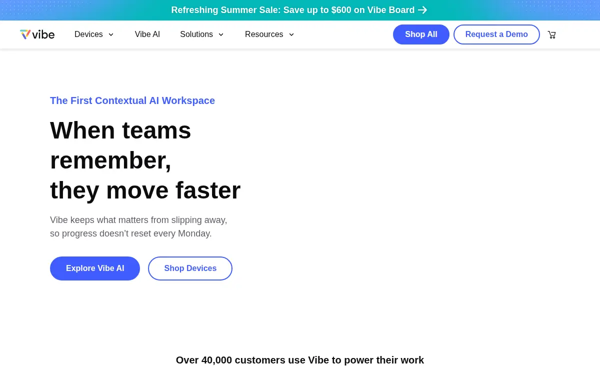 Homepage of Vibe INC.