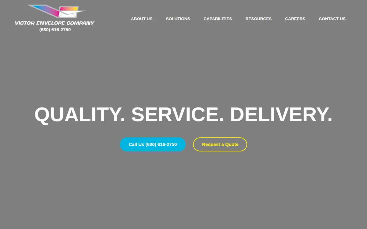 Homepage of Victor Envelope Company