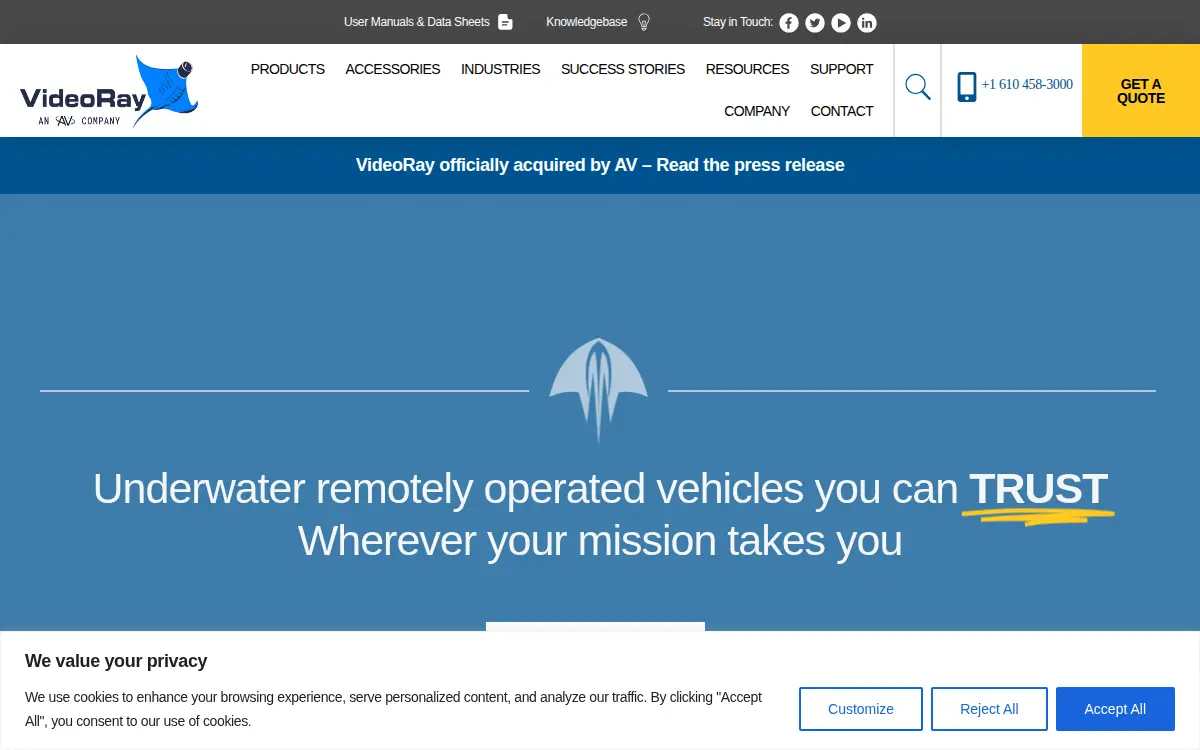 Homepage of Videoray LLC