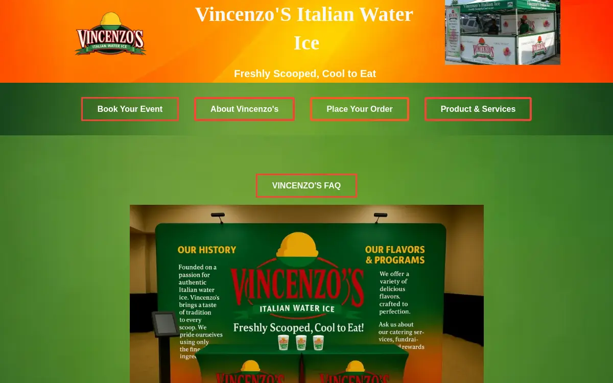 Homepage of Vincenzo's Italian Water Ice LLC
