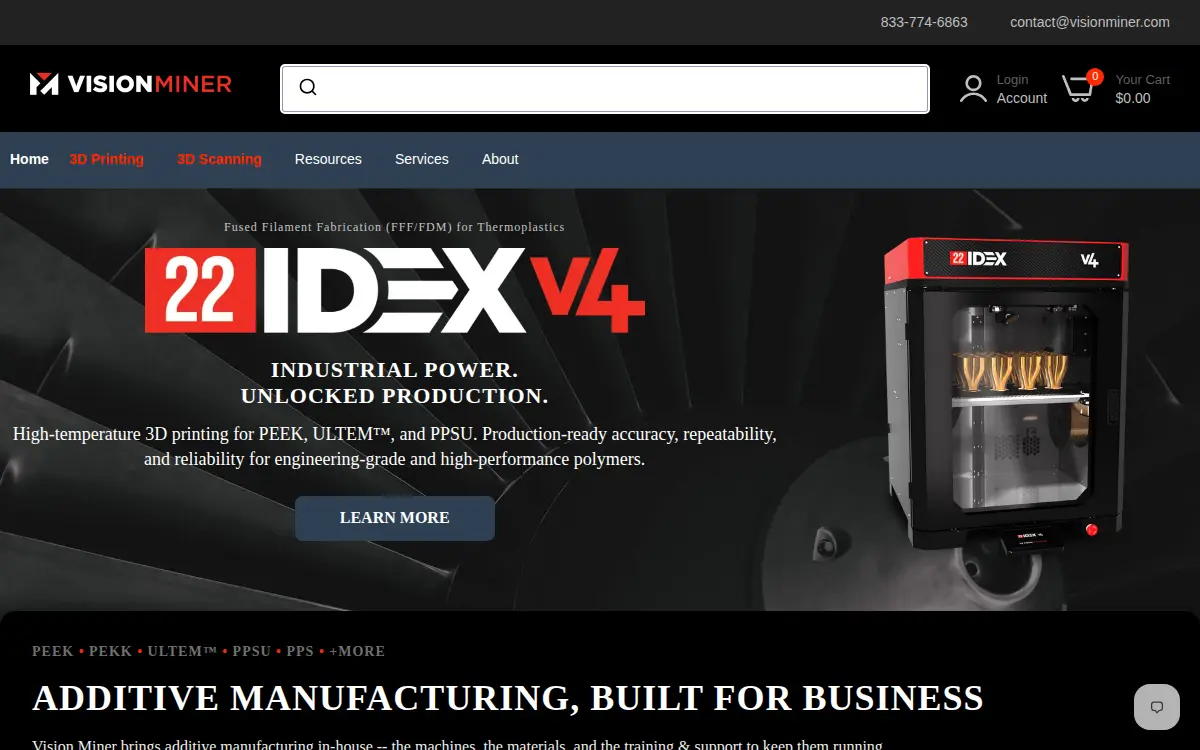 Homepage of Vision Miner, LLC