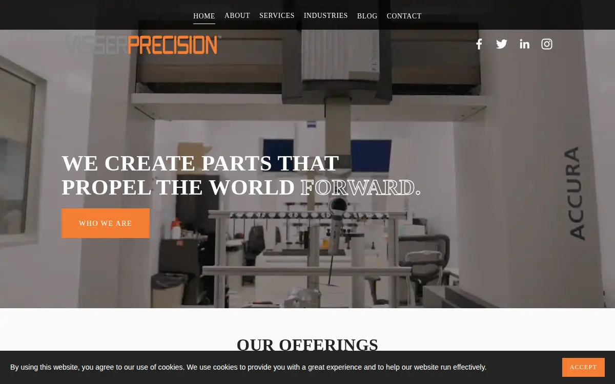 Homepage of Visser Precision, LLC