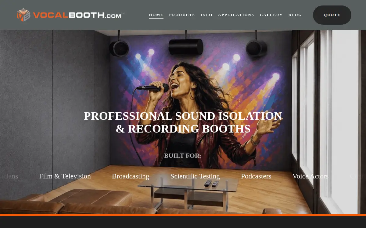 Homepage of Vocalbooth.com, INC.