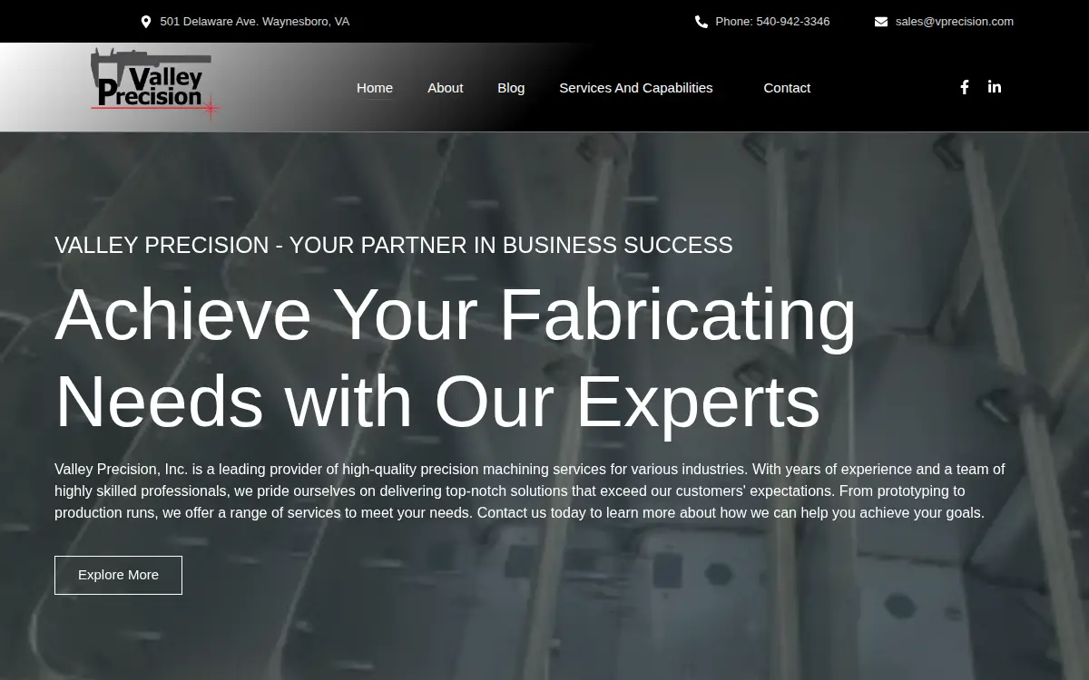 Homepage of Valley Precision INC