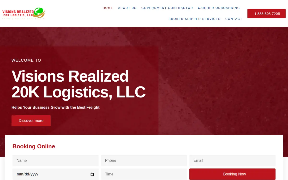 Homepage of Visions Realized 20k Logistic LLC