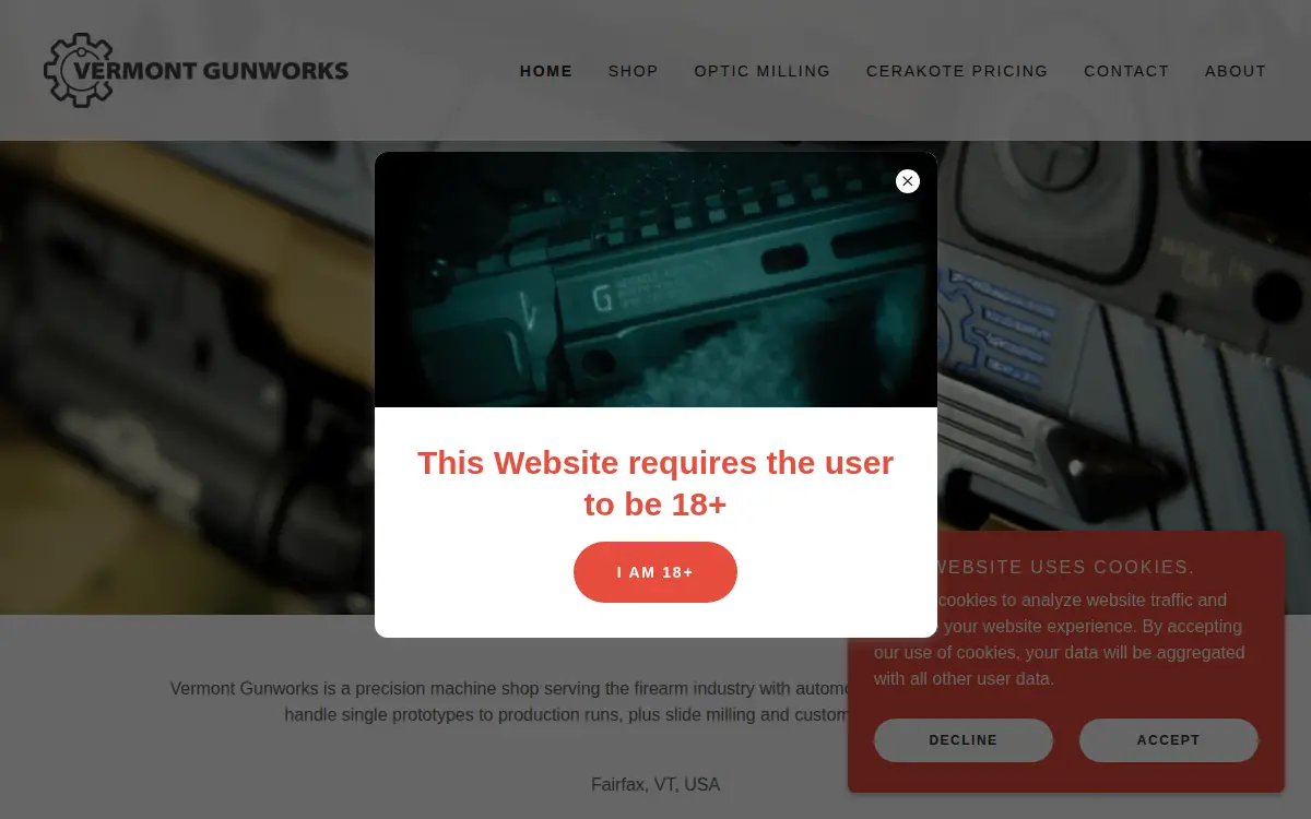 Homepage of Vermont Gunworks LLC