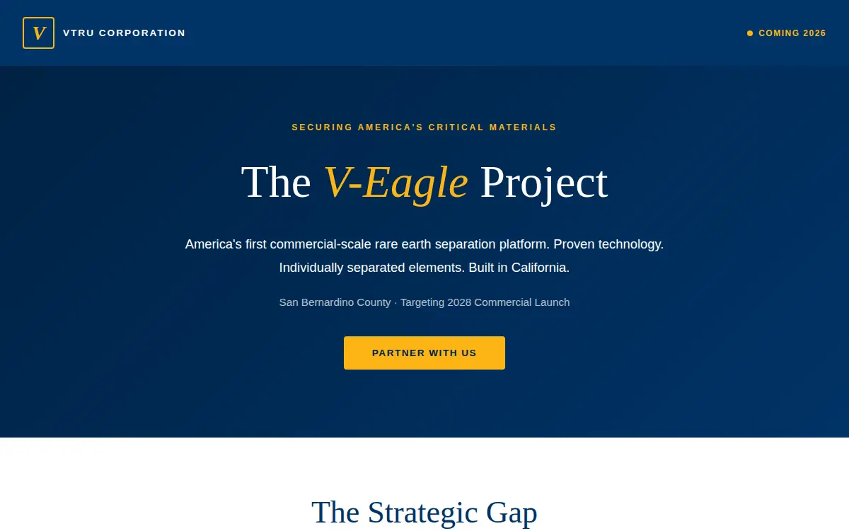 Homepage of Vtru Corporation