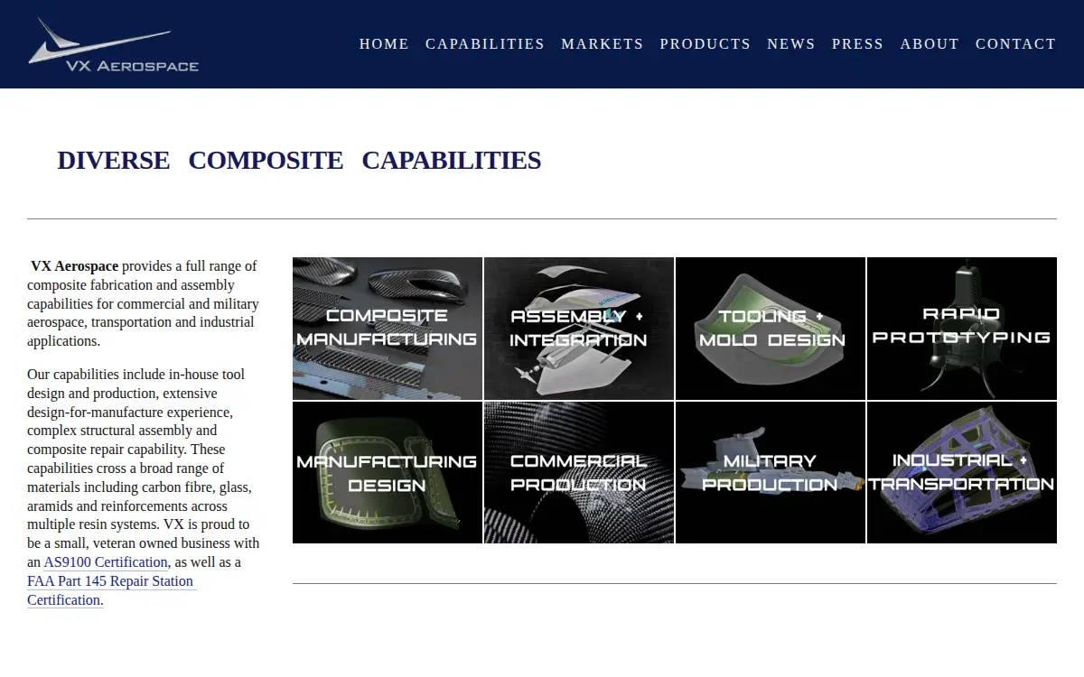 Homepage of Vx Aerospace Holdings INC
