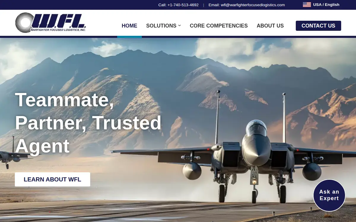 Homepage of Warfighter Focused Logistics INC.
