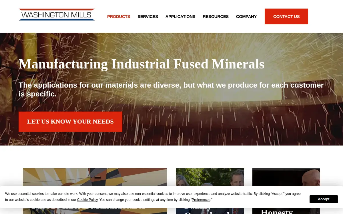 Homepage of Washington Mills North Grafton, INC.