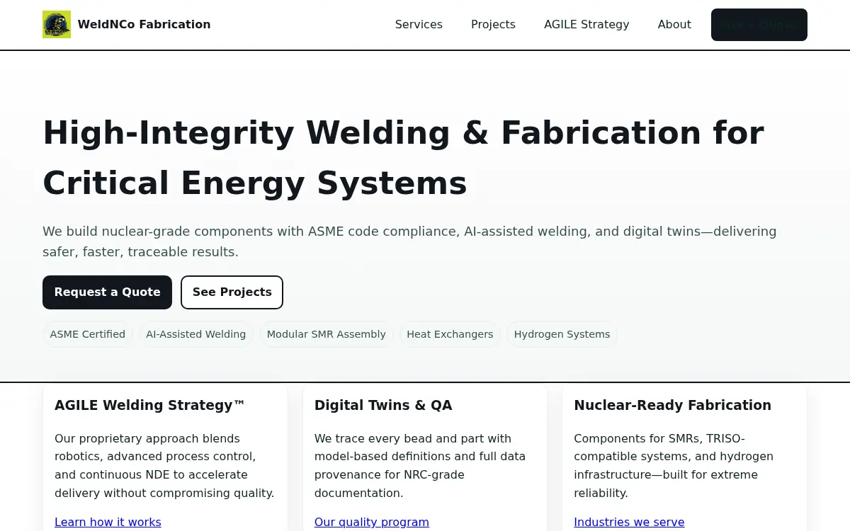 Homepage of Weldnco General Contractors LLC