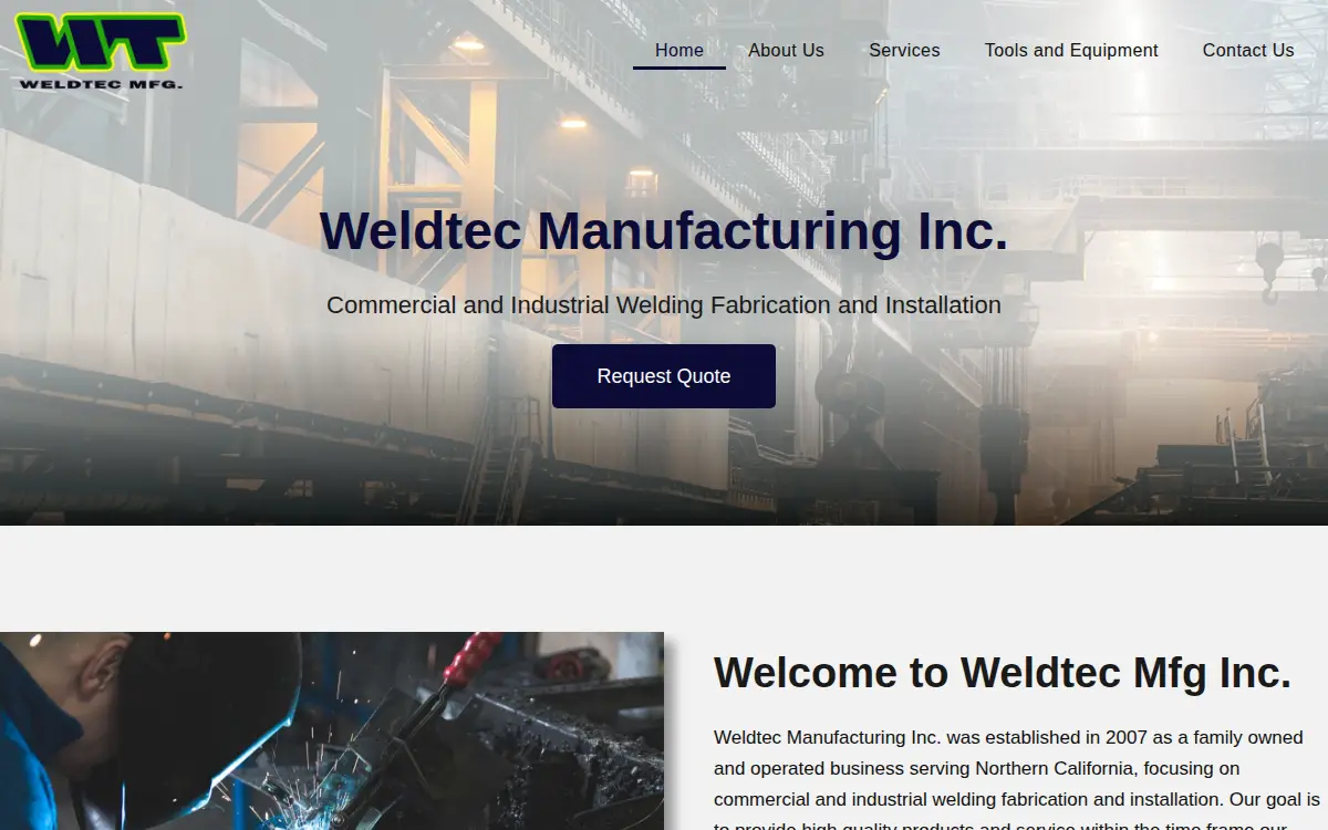 Homepage of Weldtec Manufacturing, INC