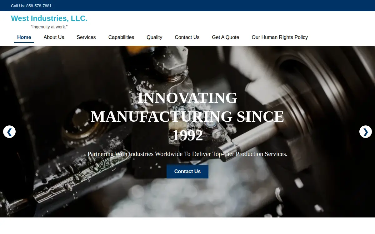 Homepage of West Industries, LLC