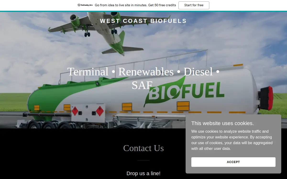 Homepage of West Coast Biofuel LLC