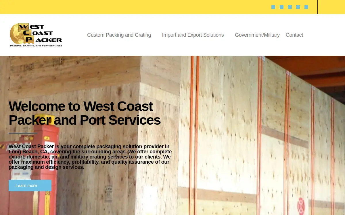 Homepage of West Coast Packer and Port Services LLC