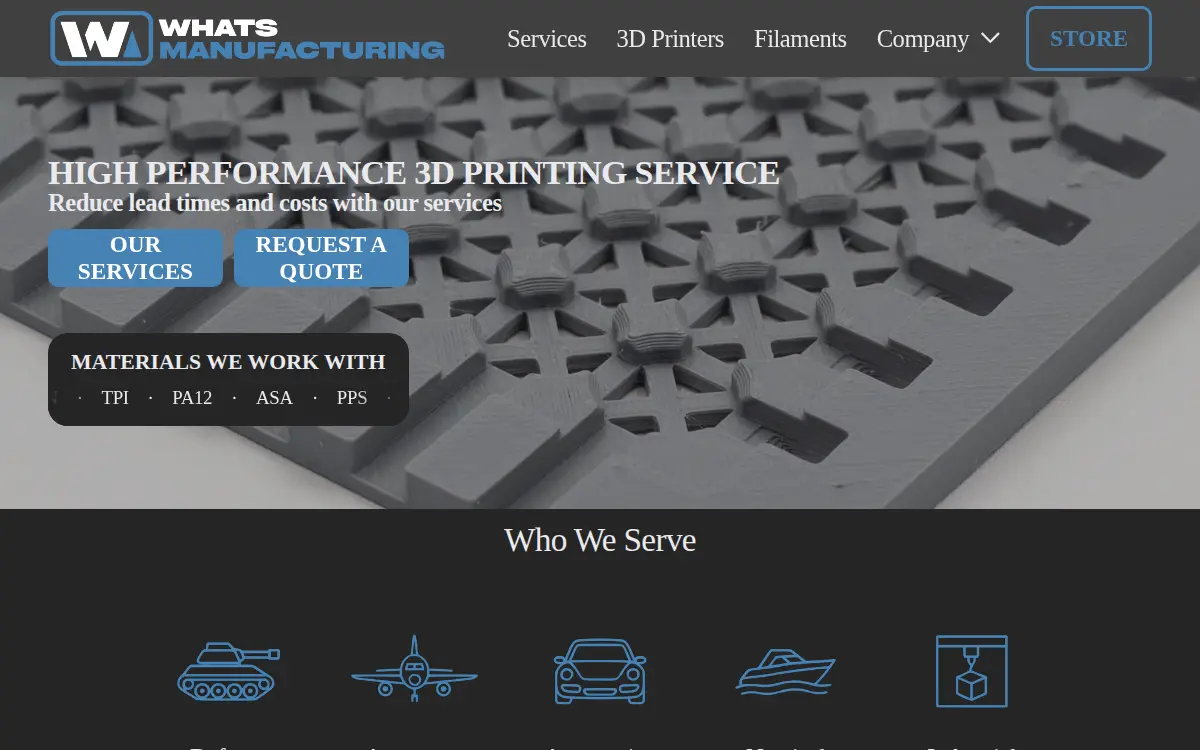 Homepage of Whatsmanufacturing, LLC