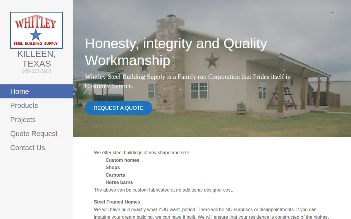 Homepage of Whitley Steel Building Supply, LLC