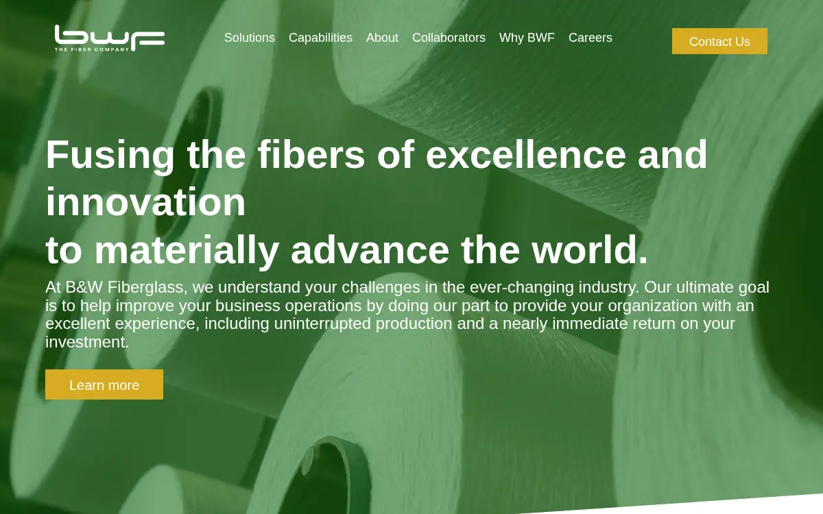 Homepage of B & W Fiber Glass, INC.