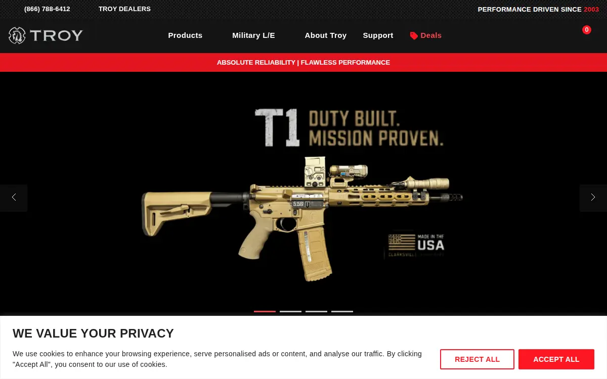 Homepage of Troy Industries, INC