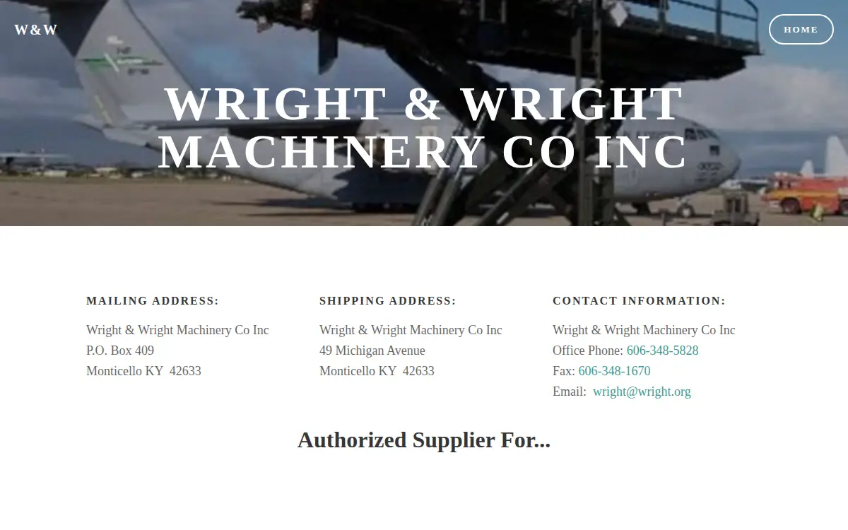 Homepage of Wright & Wright Machinery Co., INC.