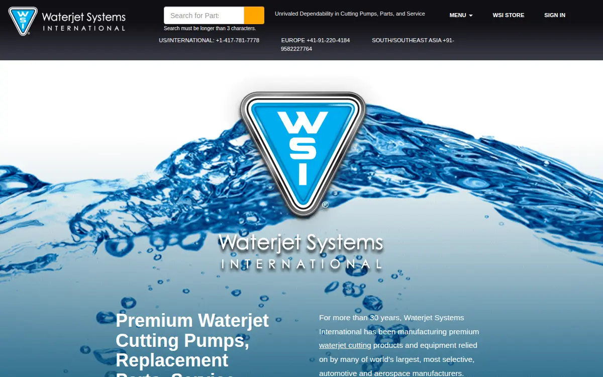 Homepage of Waterjet Systems International, INC