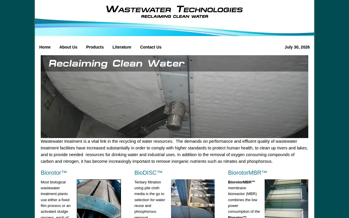 Homepage of Wastewater Technologies, LLC