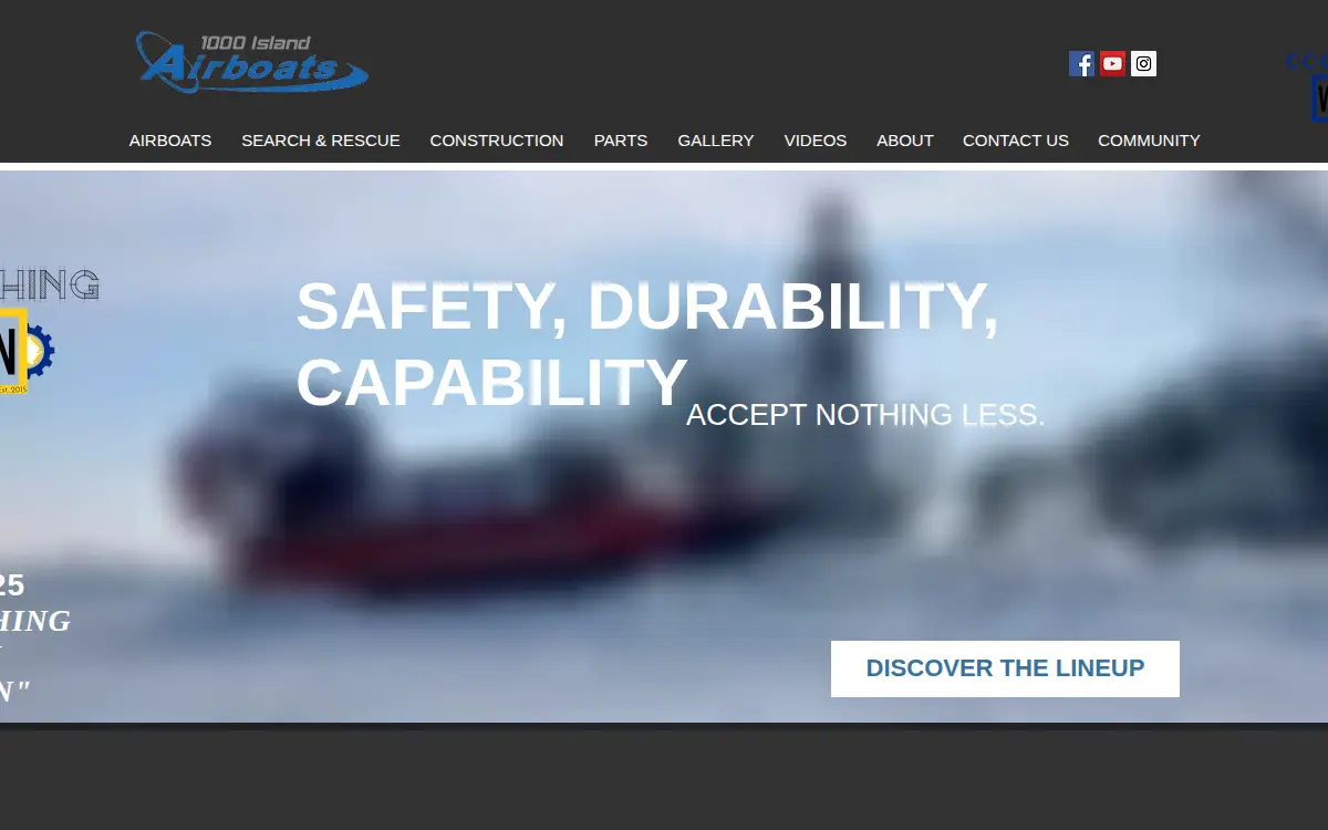 Homepage of 1000 Island Airboats LLC