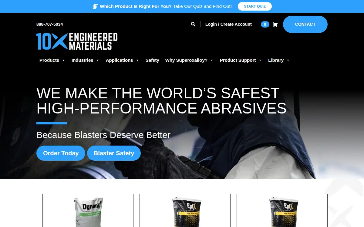 Homepage of 10x Engineered Materials LLC