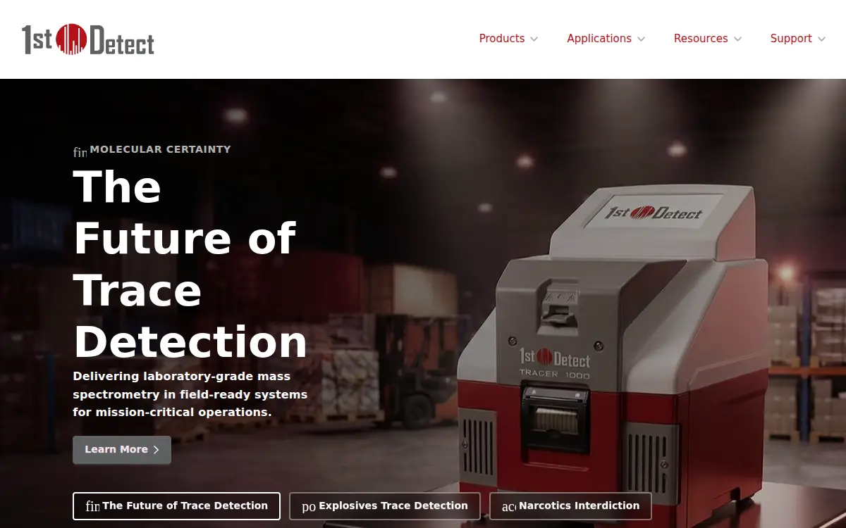 Homepage of 1st Detect Corporation
