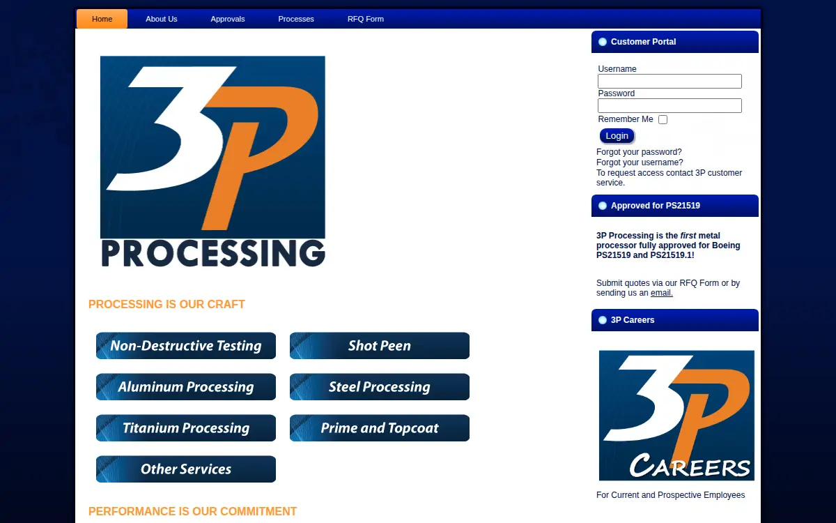 Homepage of 3p Processing LLC