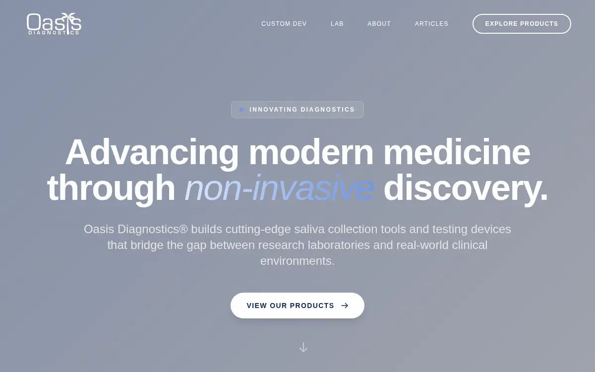 Homepage of Oasis Diagnostics Corporation