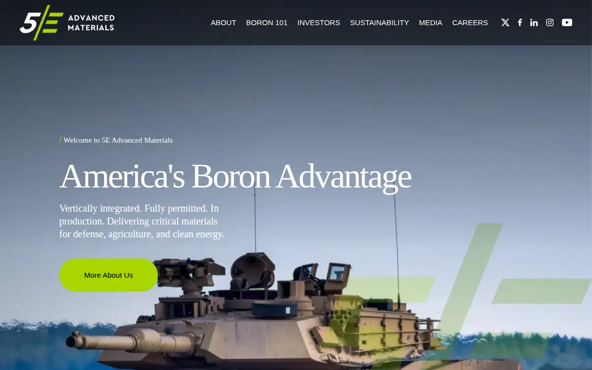 Homepage of 5e Boron Americas, LLC