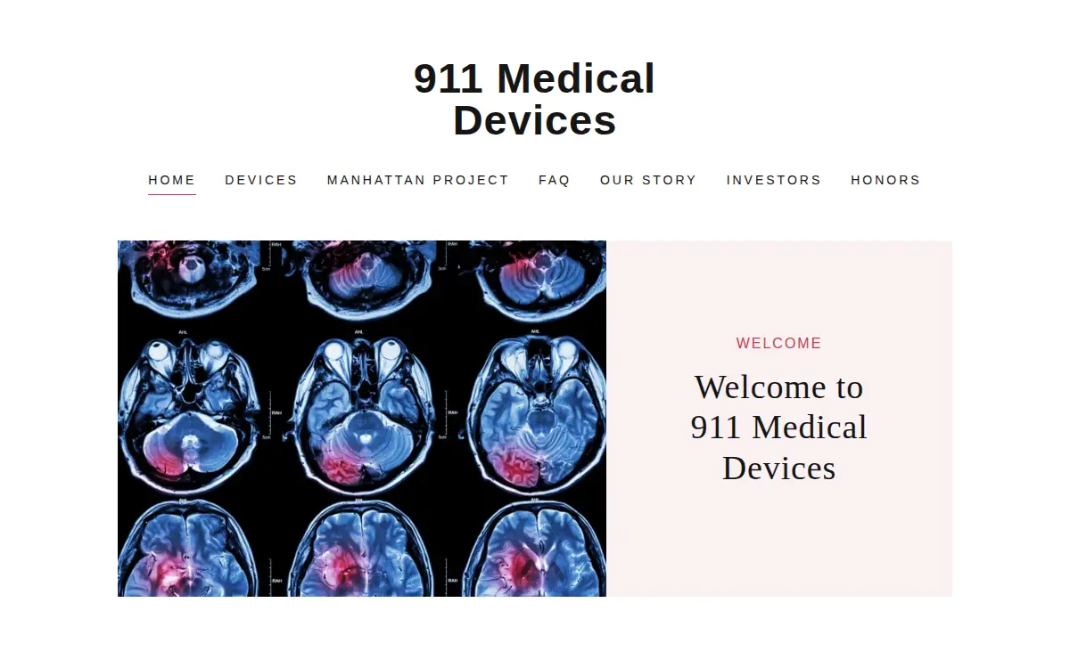 Homepage of 911 Medical Devices, LLC