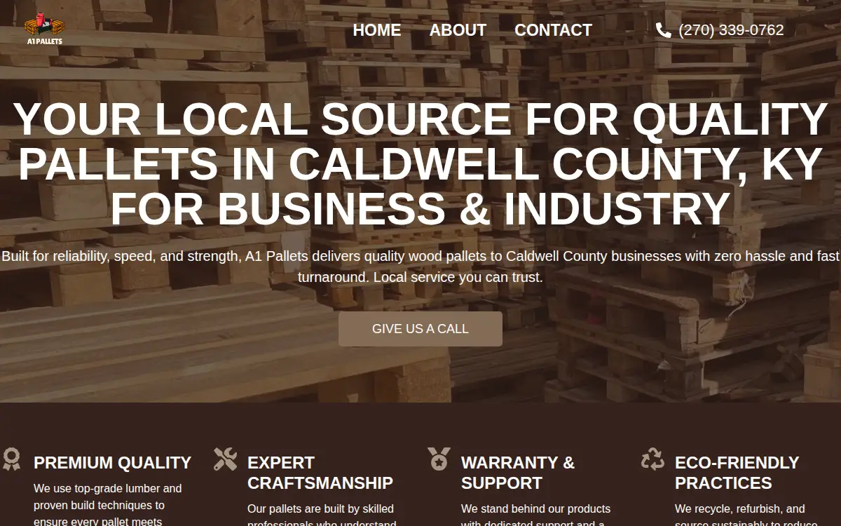 Homepage of A-1 Pallets, LLC