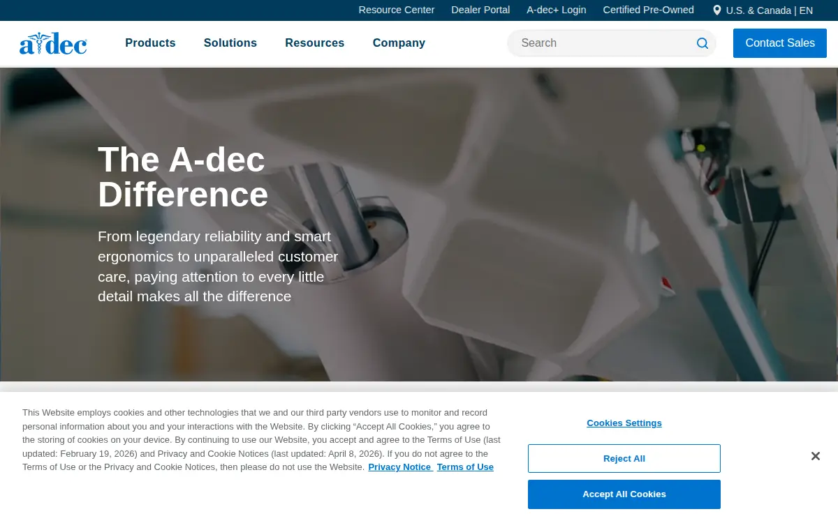 Homepage of A-dec INC