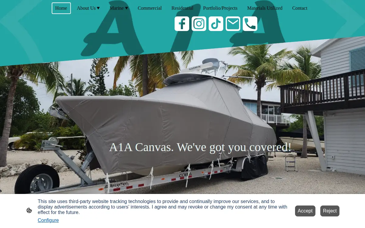Homepage of A1a Canvas, LLC