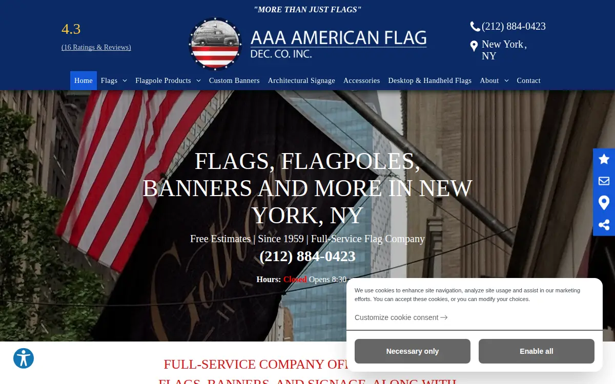 Homepage of A.a.a. American Flag Decorating Co., INC.