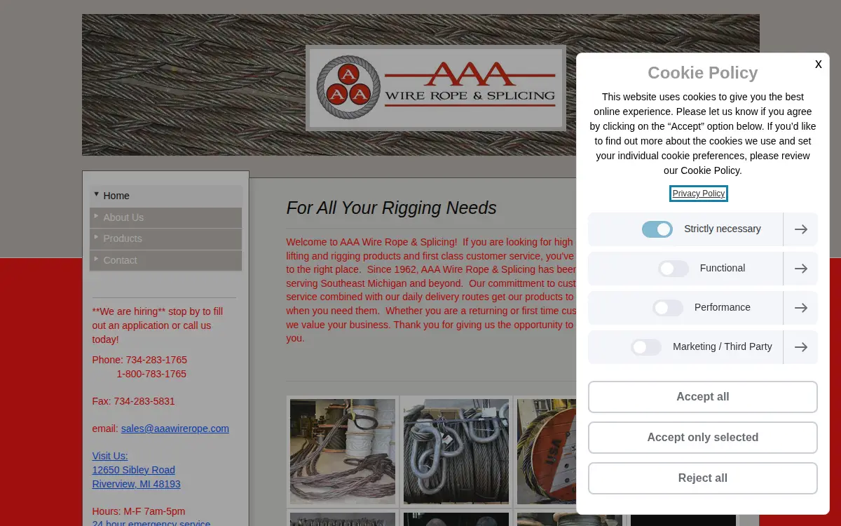 Homepage of Aaa Wire Rope & Splicing, INC.