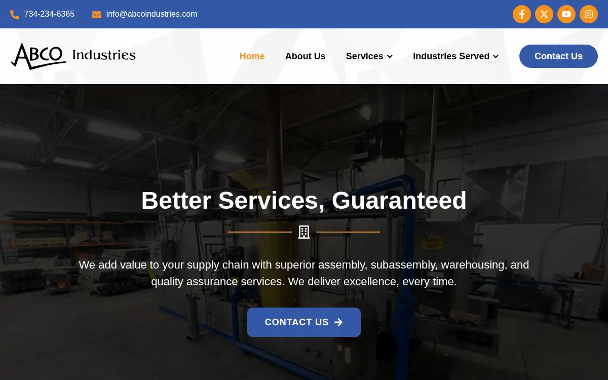Homepage of Abco Industries, LLC