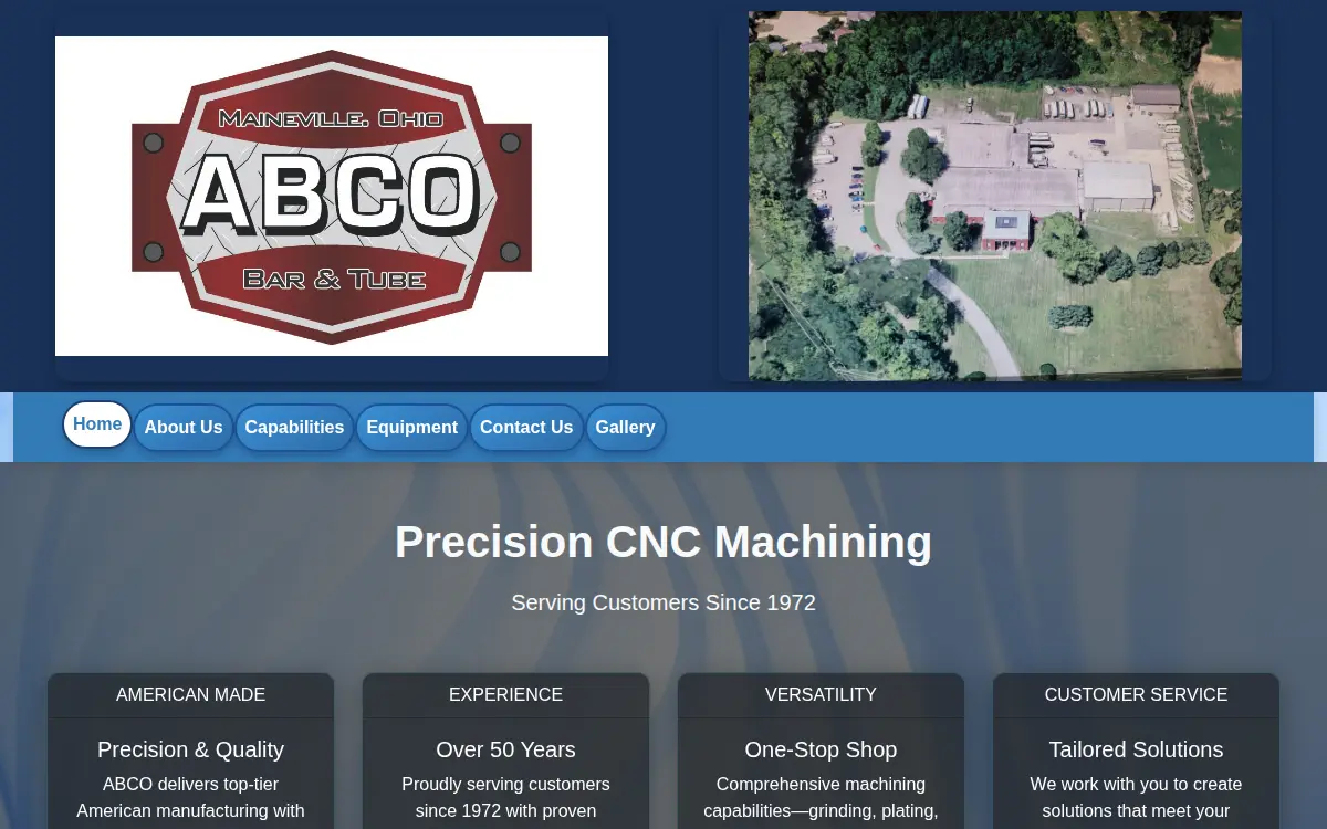 Homepage of Abco Bar and Tube Cutting Service, INC.