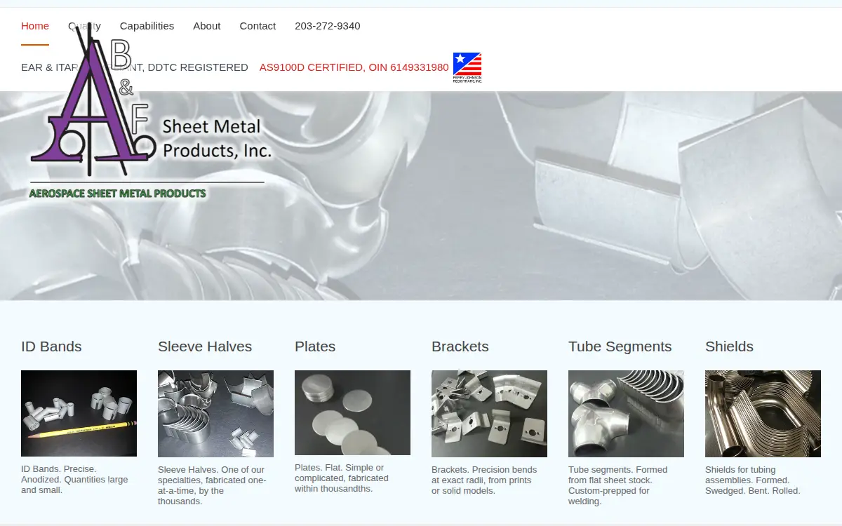 Homepage of A B & F Sheet Metal Products INC.